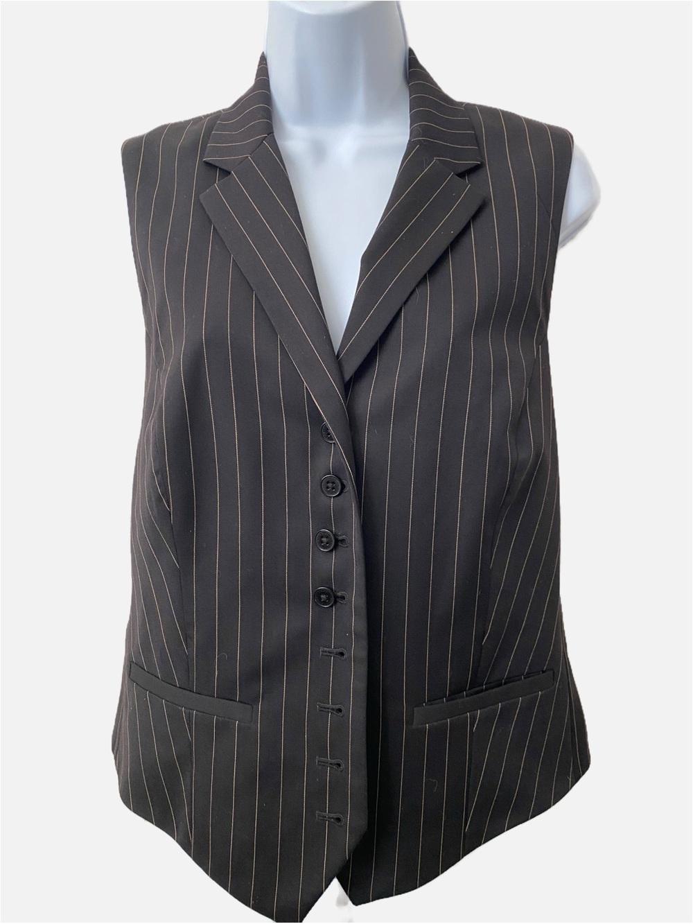 Wool Lauren Ralph Lauren Button Front Sharp Notch Lapel Vertical Pinstripe Vest